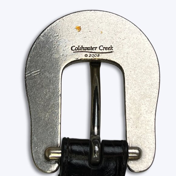 Vtg Coldwater Creek 2008 Western Belt Brown Croc Leather Silver Filigree Buckle main image 11